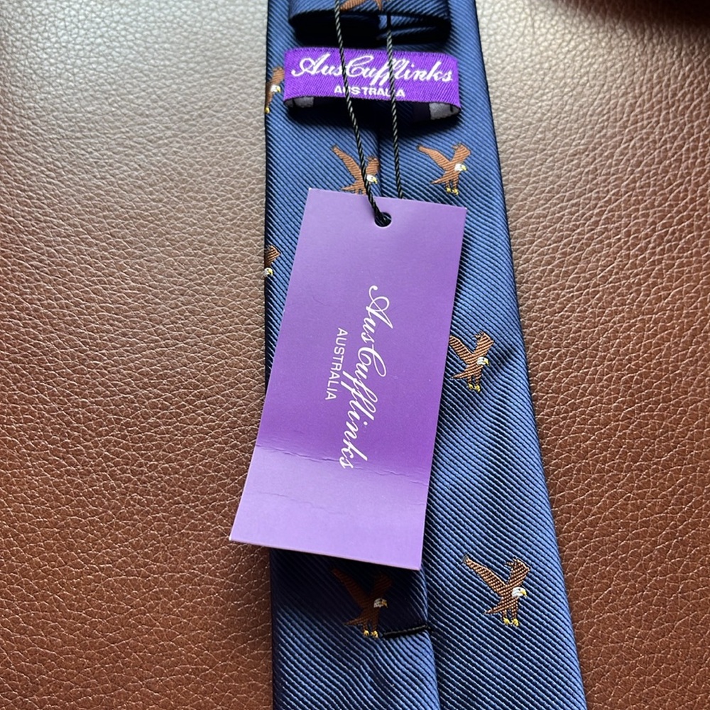 Auscuffkinks Australia Mens Skinny Eagle Woven Tie Blue Novelty NWT - Picture 5 of 10